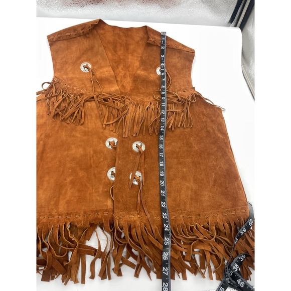 Vintage Fringe Leather Vest Unisex Suede Western Boho Hippie Tribal Festival L - Picture 8 of 10